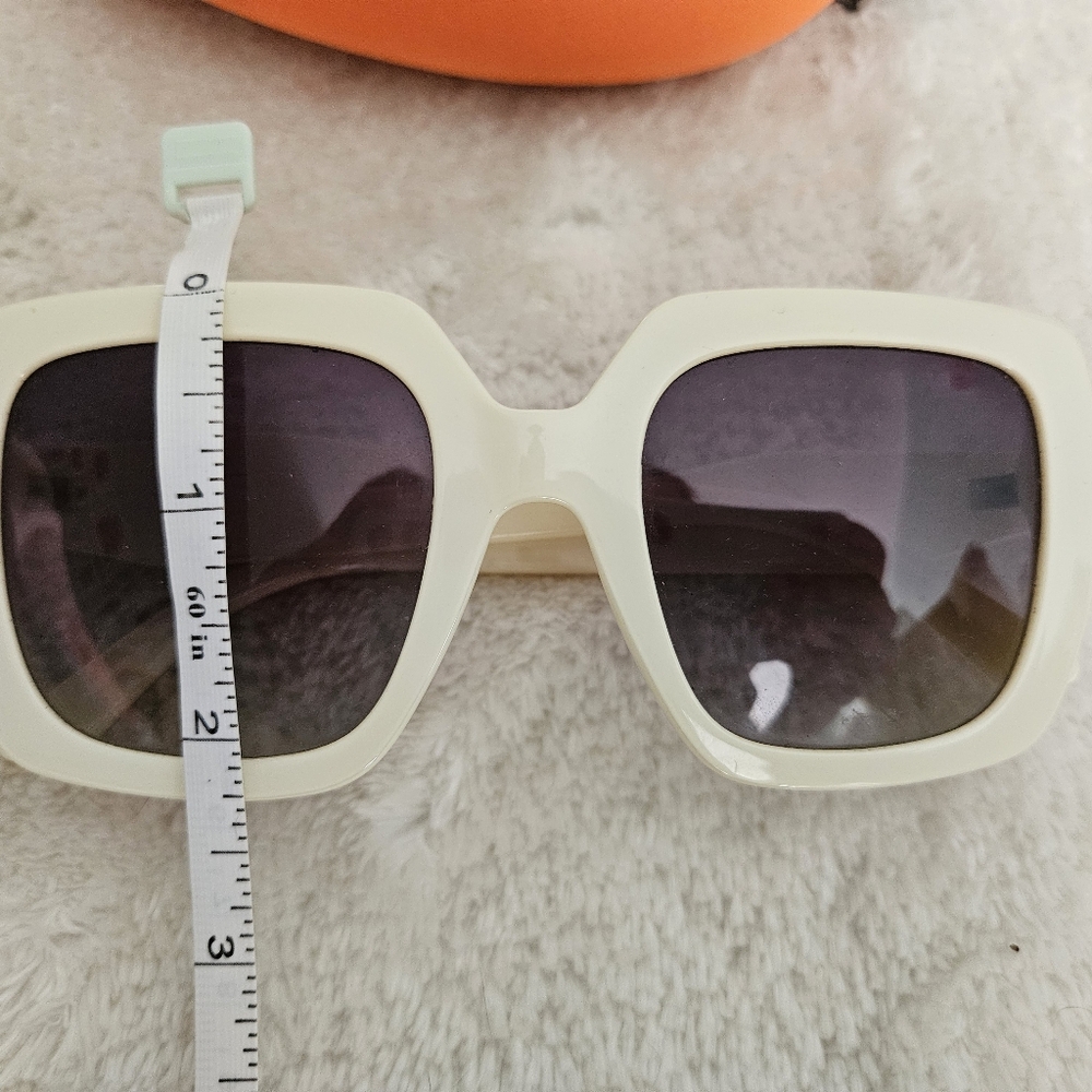 NEW PNT Sunglasses Square Ivory Geometric Chunky 70s Neutral Oversized White - Picture 7 of 8